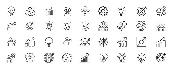 Successful business development linear web icons collection