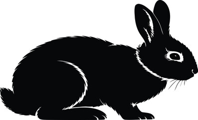 Obraz premium A silhouette of a rabbit sitting with its ears up against a transparent background illustration