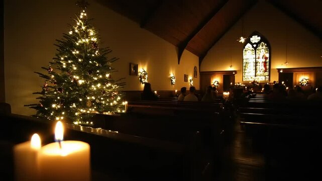 Christmas Eve Service in a Rustic Church