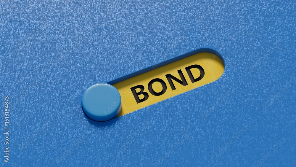 Poster word bond with wood blocks. selective focus.close up of slide switch,business concept.3d rendering o