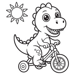 Dinosaur Riding a Tricycle in the Sun Coloring Page