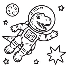 Astronaut Dinosaur Floating in Outer Space Coloring Page