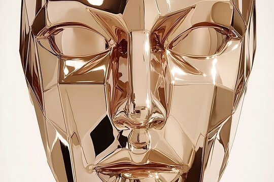 Polished golden geometric face sculpture