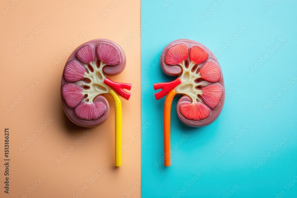 Poster comparison of healthy and damaged kidneys illustrating differences in structure and function in a co