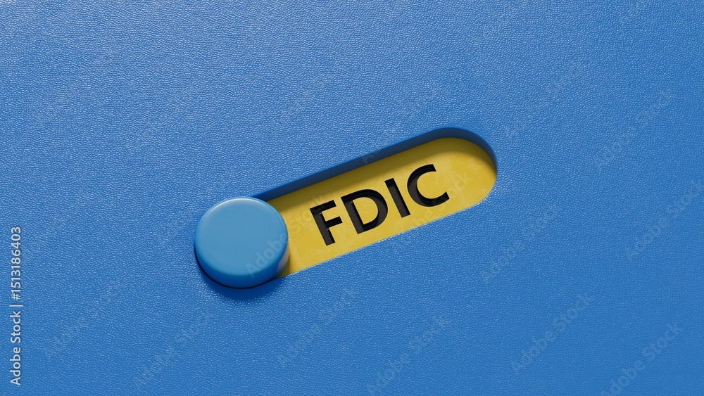 Poster fdic word written on slide switch with copy space.close up of slide switch,business concept.3d rende