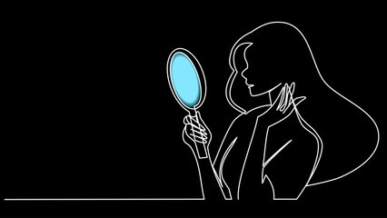Mirror Moments: Girl Captured in a Single Stroke