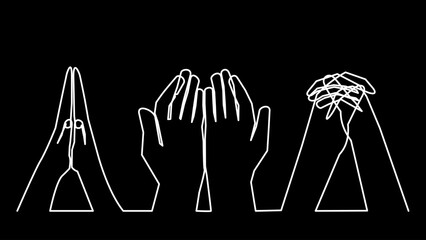 One Line Prayer: Three Hand Positions in Minimalist Vector Art