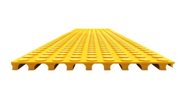 A realistic rendering of a section of yellow detectable warning surface (tactile paving), isolated on Transparent background.