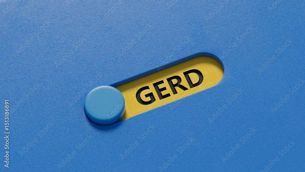 Poster the word gerd is written on slide switch. medical concept.close up of slide switch,business concept.