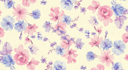 Floral Pattern with Pink and Blue Flowers