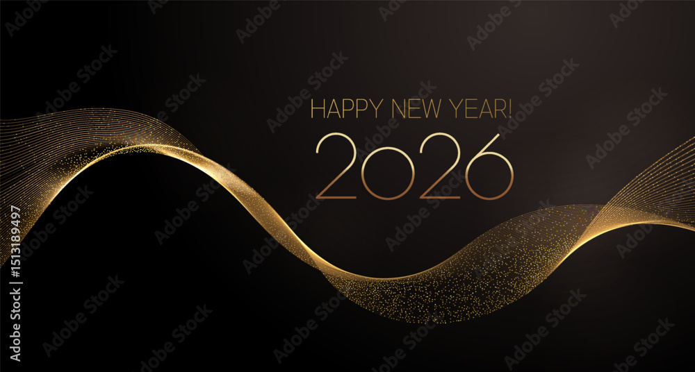 Poster 2026 New Year Abstract shiny color gold wave design element