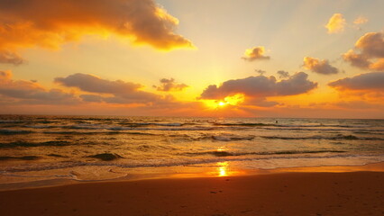 Sunset Mediterranean Sea Scenic Landscape Wide Angle Warm Orange Toned View