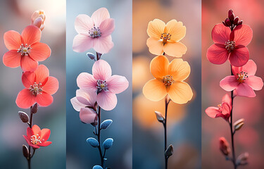 Vibrant Spring Blossoms Four Color Variations of Delicate Flowers