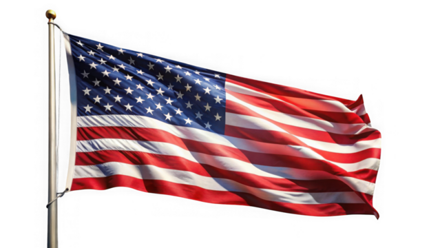 United states of america flag waving in the wind against a black isolated on transparent background