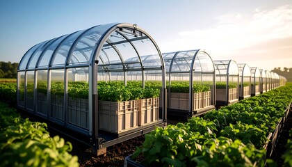 Greenhouse Structures with Genetically Engineered Crop Crates Under Sunlight