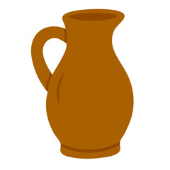 Vector illustration of a brown ceramic jug with handle, handmade look, cartoon flat style.