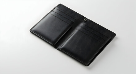 Open Black Wallet Showing Card Slots on White Background