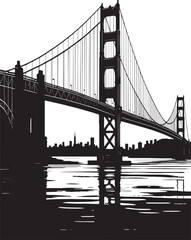 Line art bridge features simple, clean lines capturing the structure and elegance of bridges, emphasizing minimalism and architectural beauty.