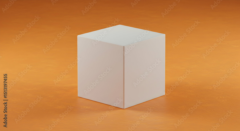 Aufkleber white cube display on textured orange background with copy space