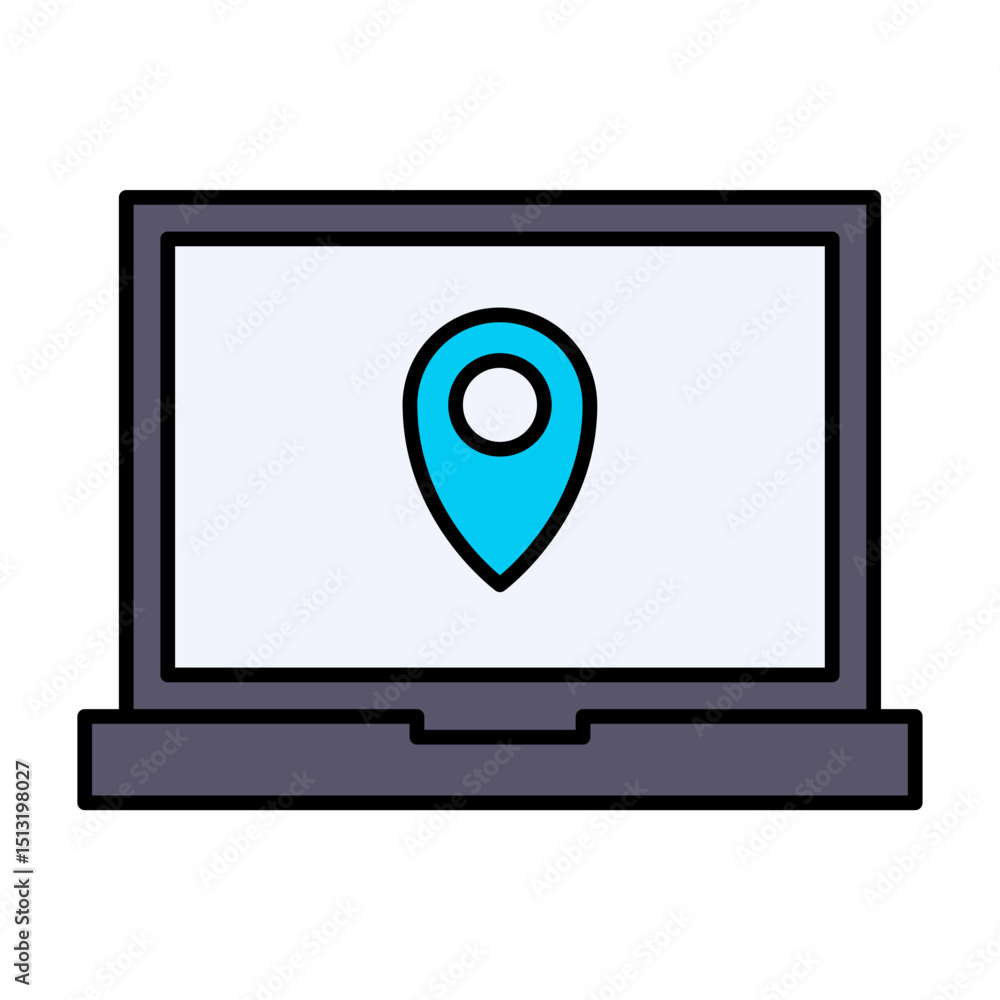 Poster laptop with location pin icon. gps map navigation on a computer screen. editable vector for online m