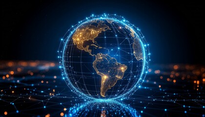 Obraz premium Digital earth globe with glowing data grid