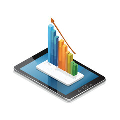Investment graph emerging from digital touchscreen tablet Isometric style.