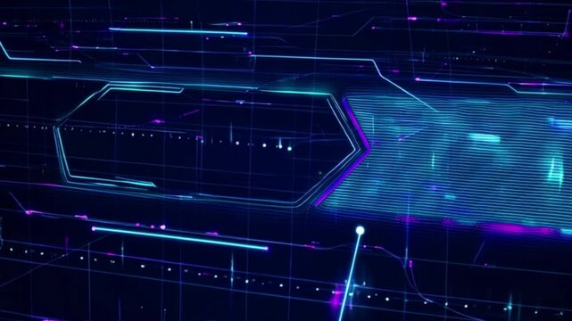 4K High-Tech Neon Cyan and Purple HUD Interface Loop with Rotating UI Elements and Pulsing Scanning Grid Background