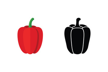 Red bell pepper with green stem vector illustration and black outline