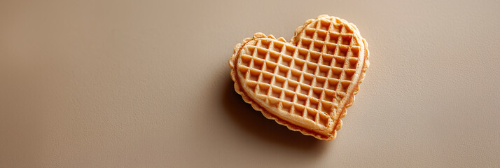 A heart-shaped waffle sits beautifully on a soft background, showcasing its crispy texture and inviting warmth, perfect for sweet moments of love.