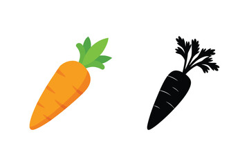 Cartoon carrots in color and silhouette fresh vegetable icon illustration