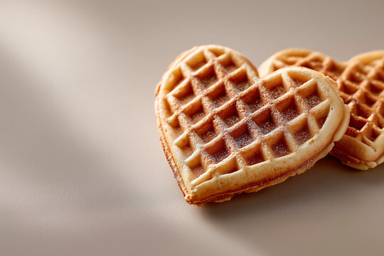 A beautifully crafted heart-shaped waffle sits on a soft backdrop, radiating warmth and inviting sweetness, perfect for any romantic occasion. - Powered by Adobe