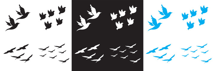 Flock of Birds icon. Vector for websites, mobile interfaces, presentations, banner, visual branding etc. Vector illustration. isolated on white and black background. EPS 10