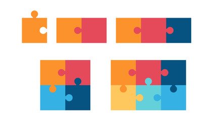 Colorful square puzzle stages. Diagram infographic set. Circle vector 1, 2, 3, 4, 6, parts. Process and segmented concept