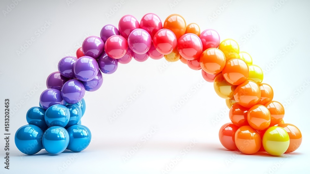 Poster vibrant sphere spectrum: a colorful archway of rounded forms on white backdrop