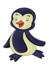 Cute cartoon hand drawn jpeg illustration of penguin clipart.