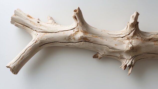 Close-up studio shot of a single piece of sun-bleached driftwood isolated on white - Powered by Adobe