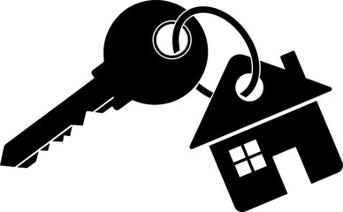 Key with keychain on the ring icon. Estate key isolated sign on white background. Vector illustration. EPS 10