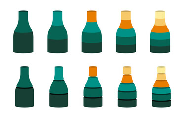 Colorful bottle neck stages segmentation. Colorful diagram infographic of cogwheel set. Segmented of 2, 3, 4, 5, and 6 parts.	