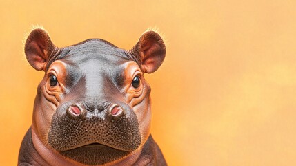 Curious Hippo s Friendly Facial Expression in Orange Studio Background