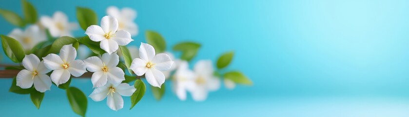 Blooming white jasmine flowers nature scene close-up tranquil setting