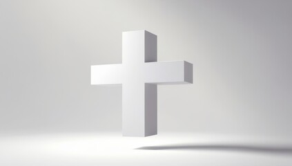 Obraz premium Minimalist White Cross Symbol Floating in a Clean White Studio Setting