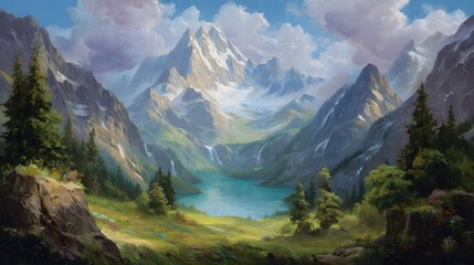 Fototapeta premium Majestic mountain landscape with a serene lake