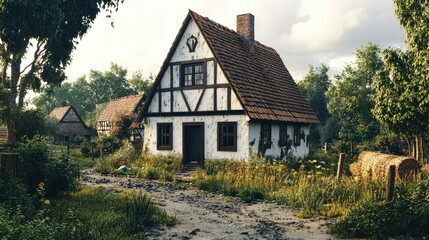 Obraz premium Medieval Village Cottage: A Rustic Charm