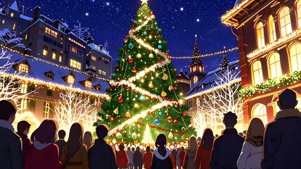 Obraz premium night view of the city at christmas