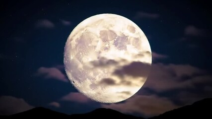 Waning Gibbous Moon in Indigo Night Sky – Golden-Yellow Glow, Ethereal Clouds & Silhouetted Mountains Astrophotography - Powered by Adobe