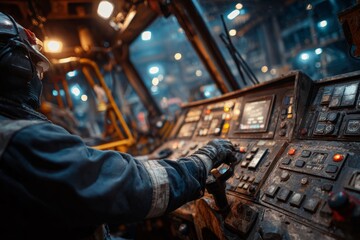 Top Drive Drilling Rig Interior with Worker Operating Controls