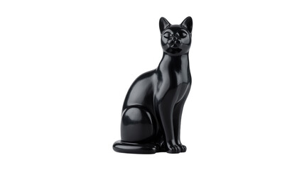 Glossy black ceramic cat figurine sitting upright on a white background