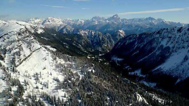 Winter and snow at Passo Pramollo. On the border between Italy and Austria