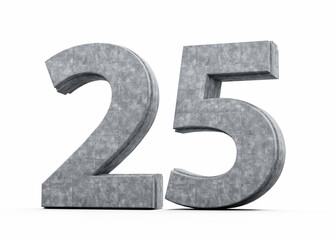 Concrete Number Twenty Five 25 Digit Made Of Grey Concrete Stone On White Background 3d Illustration