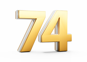 3D Golden Shiny Number 74 Seventy Four With Silver Outline On White Background 3D Illustration